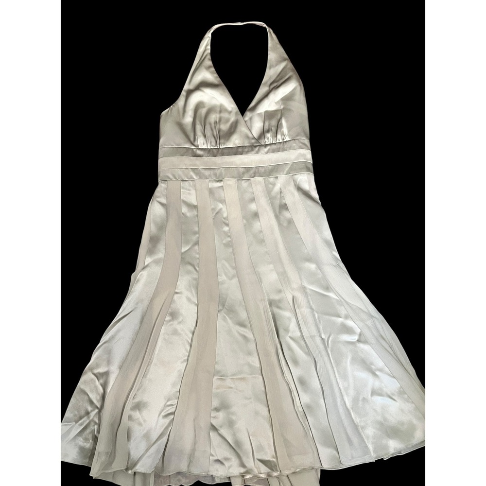 Calvin Klein Sage Green Silk Halter Pleated Cocktail Dress CD6A8164 Size 10